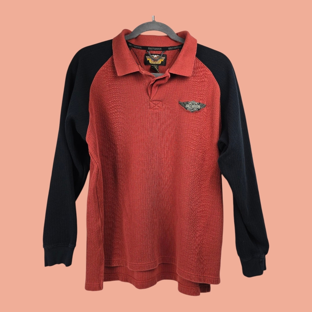 Harley Davidson Knit Long Sleeve Polo Shirt